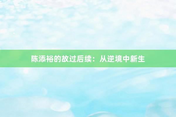 陈添裕的故过后续：从逆境中新生